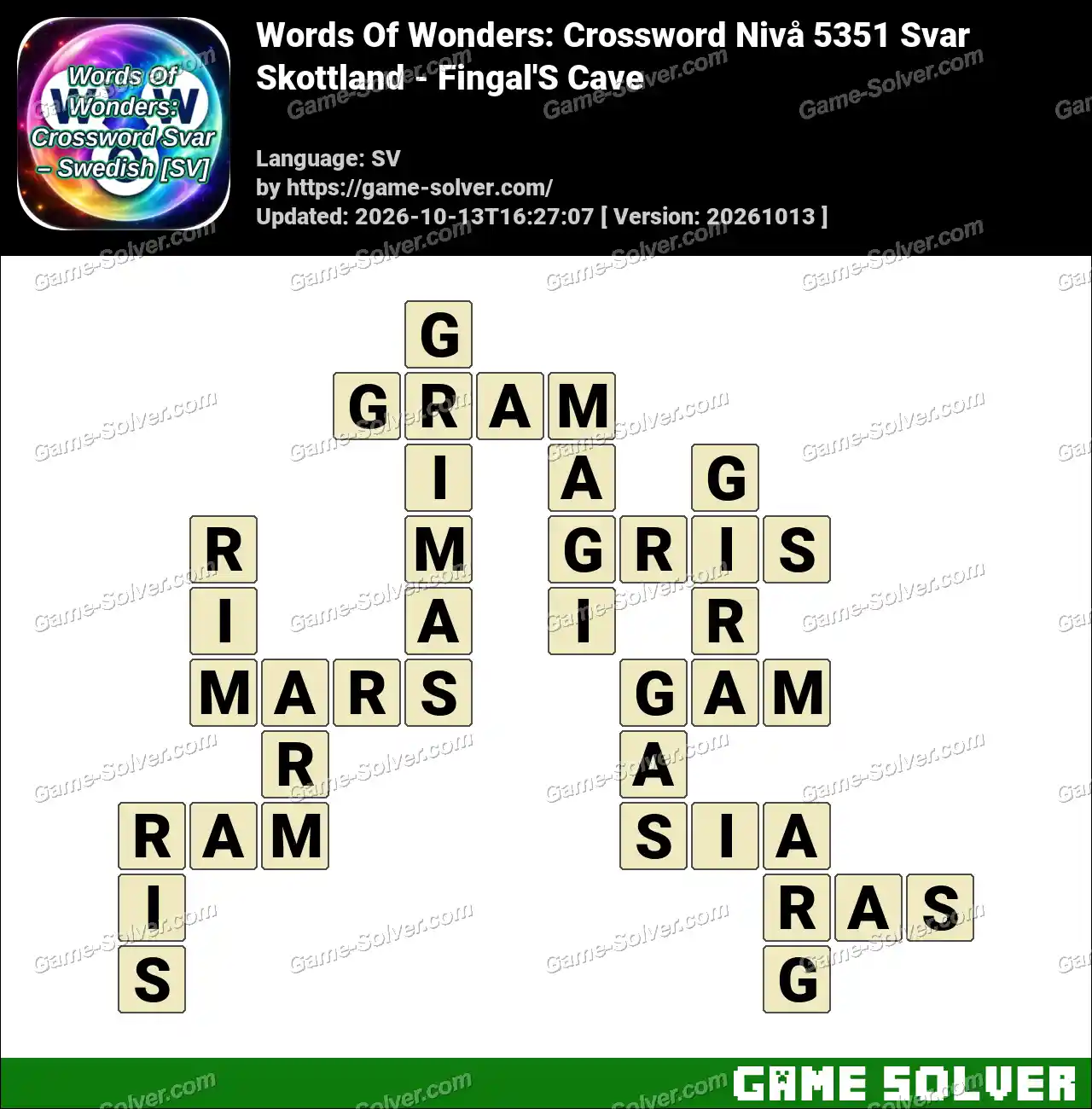 Words Of Wonders: Crossword Nivå 5351 Svar – Skottland – Fingal’S Cave